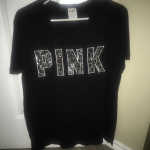 PINK shirt with cheetah sequins (short sleeve)